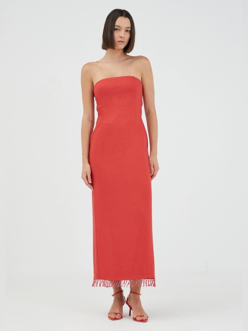 Third Love Flame Linen Strapless Dress in Grenadine